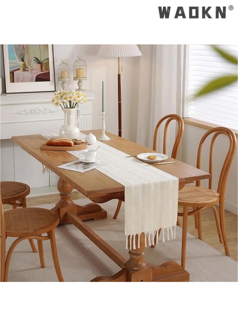 Table Runner, 30 * 180 CM Burlap Table Runner for Modern Farmhouse Decor, Natural Cotton Woven Runner with Tassels for Wedding Party Farmhouse Dining Table Decor