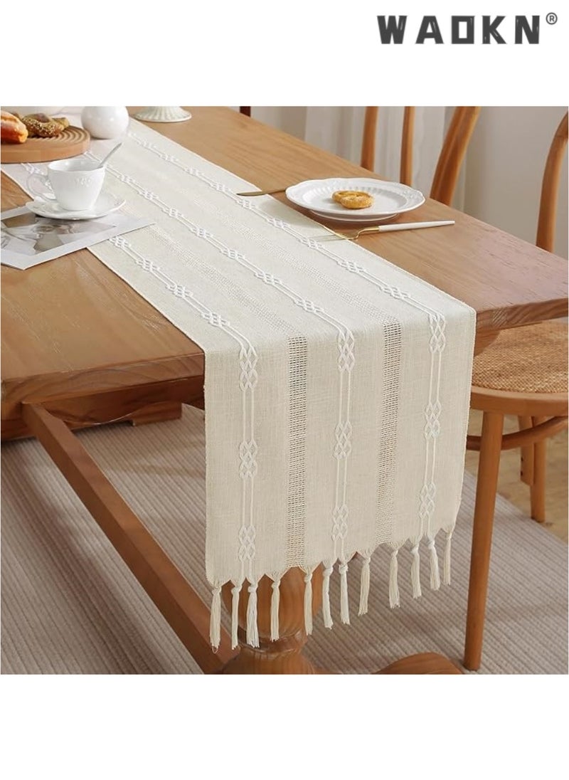 Table Runner, 30 * 180 CM Burlap Table Runner for Modern Farmhouse Decor, Natural Cotton Woven Runner with Tassels for Wedding Party Farmhouse Dining Table Decor