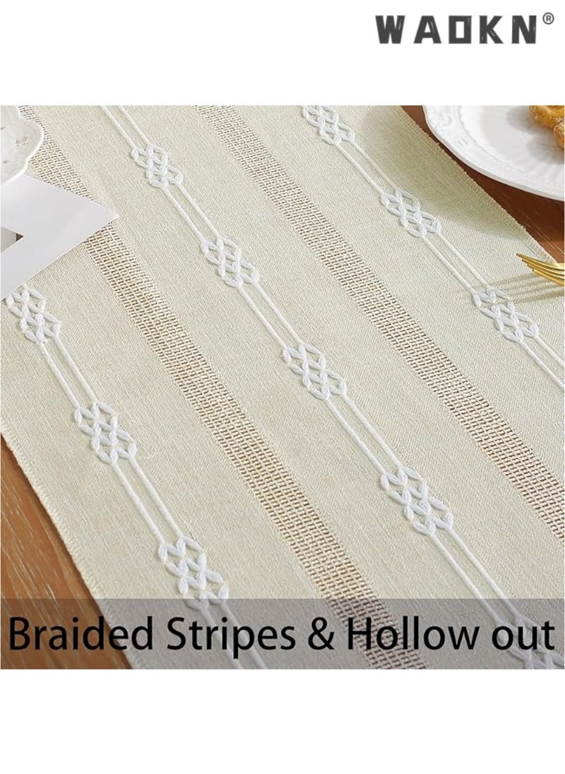 Table Runner, 30 * 180 CM Burlap Table Runner for Modern Farmhouse Decor, Natural Cotton Woven Runner with Tassels for Wedding Party Farmhouse Dining Table Decor