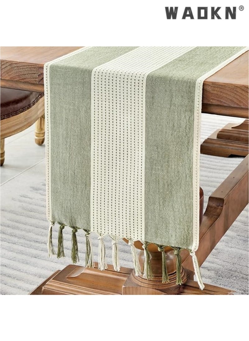 Table Runner, 30 * 180 CM Burlap Table Runner for Modern Farmhouse Decor, Natural Cotton Woven Runner with Tassels for Wedding Party Farmhouse Dining Table Decor