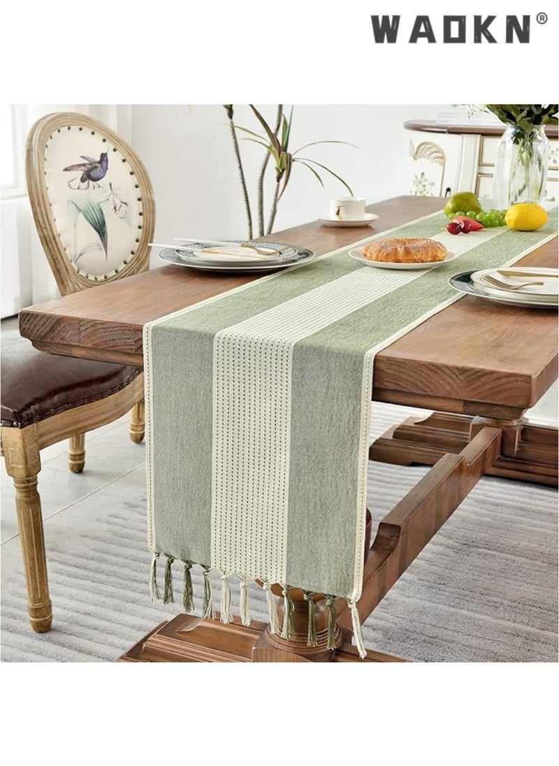 Table Runner, 30 * 180 CM Burlap Table Runner for Modern Farmhouse Decor, Natural Cotton Woven Runner with Tassels for Wedding Party Farmhouse Dining Table Decor