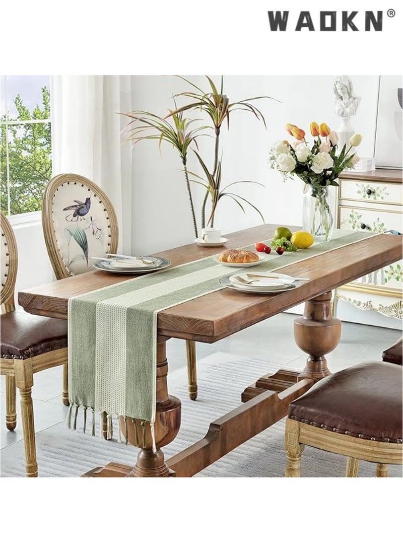 Table Runner, 30 * 180 CM Burlap Table Runner for Modern Farmhouse Decor, Natural Cotton Woven Runner with Tassels for Wedding Party Farmhouse Dining Table Decor