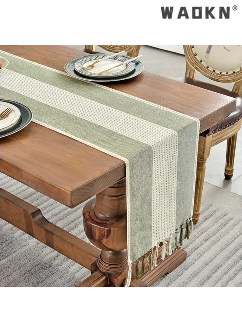 Table Runner, 30 * 180 CM Burlap Table Runner for Modern Farmhouse Decor, Natural Cotton Woven Runner with Tassels for Wedding Party Farmhouse Dining Table Decor