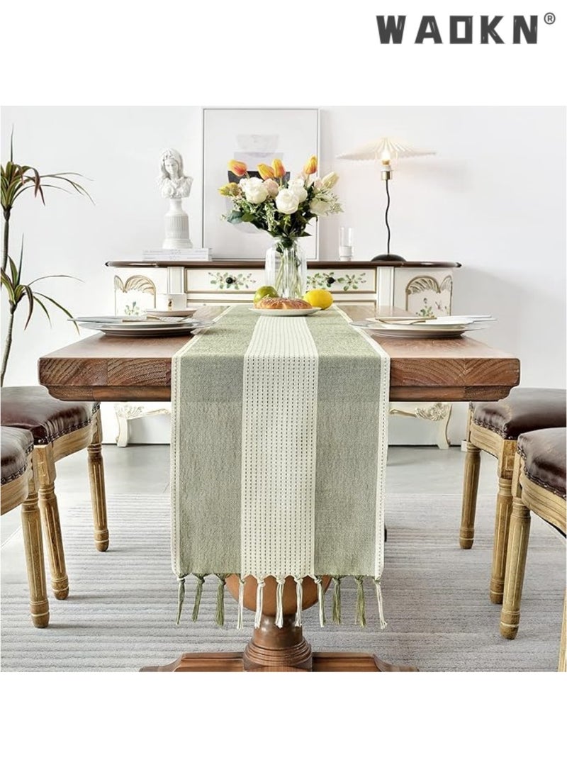 Table Runner, 30 * 180 CM Burlap Table Runner for Modern Farmhouse Decor, Natural Cotton Woven Runner with Tassels for Wedding Party Farmhouse Dining Table Decor