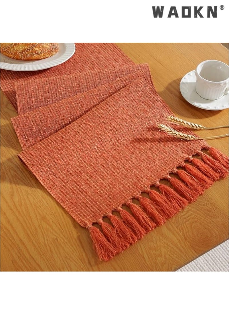 Table Runner, 30 * 180 CM Burlap Table Runner for Modern Farmhouse Decor, Natural Cotton Woven Runner with Tassels for Wedding Party Farmhouse Dining Table Decor