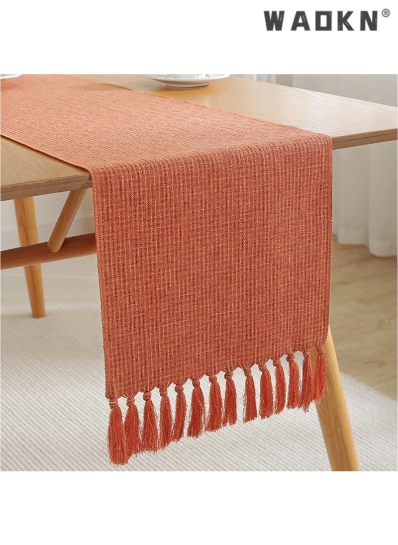 Table Runner, 30 * 180 CM Burlap Table Runner for Modern Farmhouse Decor, Natural Cotton Woven Runner with Tassels for Wedding Party Farmhouse Dining Table Decor