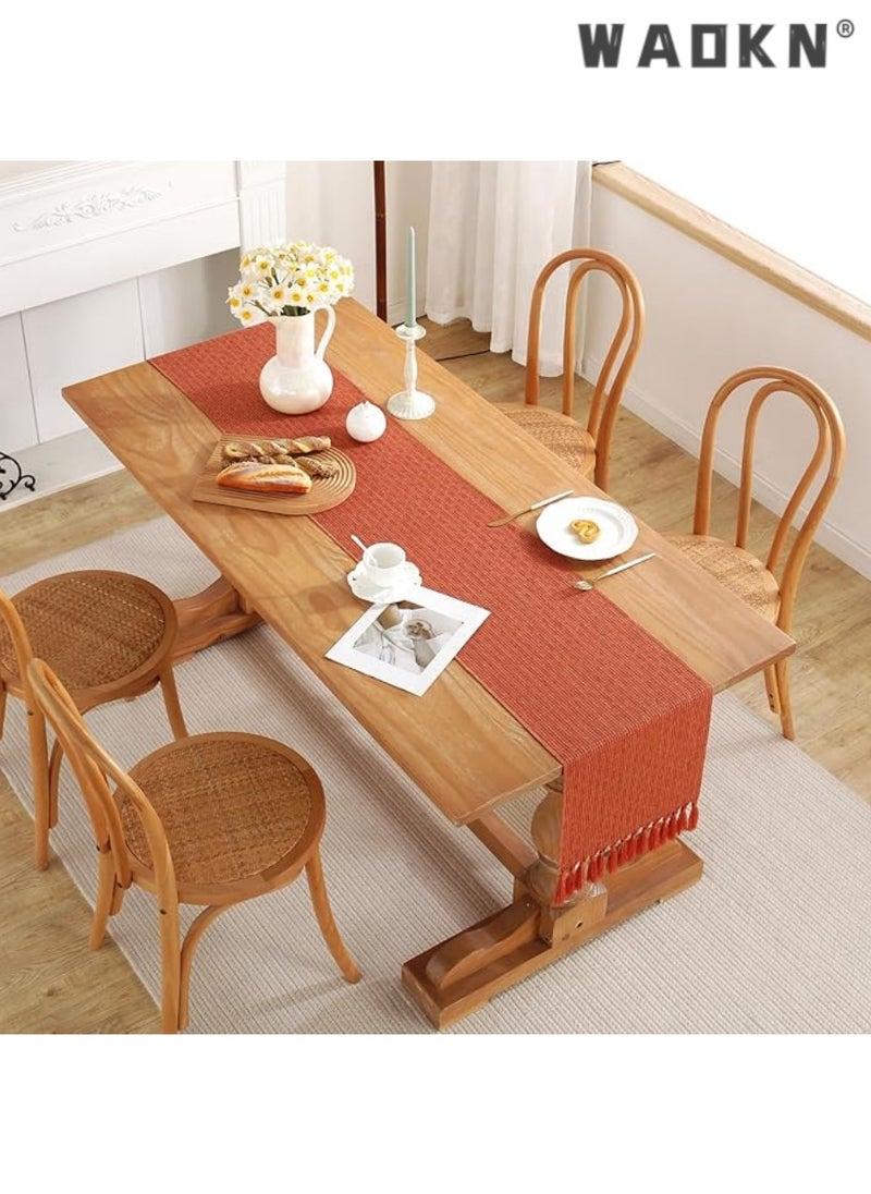 Table Runner, 30 * 180 CM Burlap Table Runner for Modern Farmhouse Decor, Natural Cotton Woven Runner with Tassels for Wedding Party Farmhouse Dining Table Decor