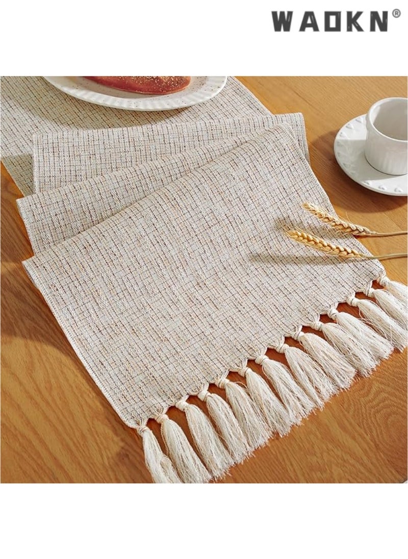 Table Runner, 30 * 180 CM Burlap Table Runner for Modern Farmhouse Decor, Natural Cotton Woven Runner with Tassels for Wedding Party Farmhouse Dining Table Decor