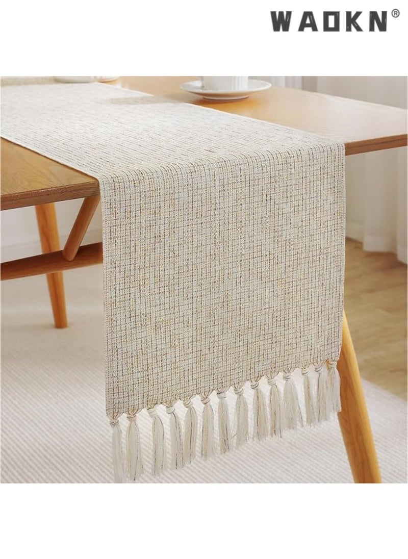 Table Runner, 30 * 180 CM Burlap Table Runner for Modern Farmhouse Decor, Natural Cotton Woven Runner with Tassels for Wedding Party Farmhouse Dining Table Decor