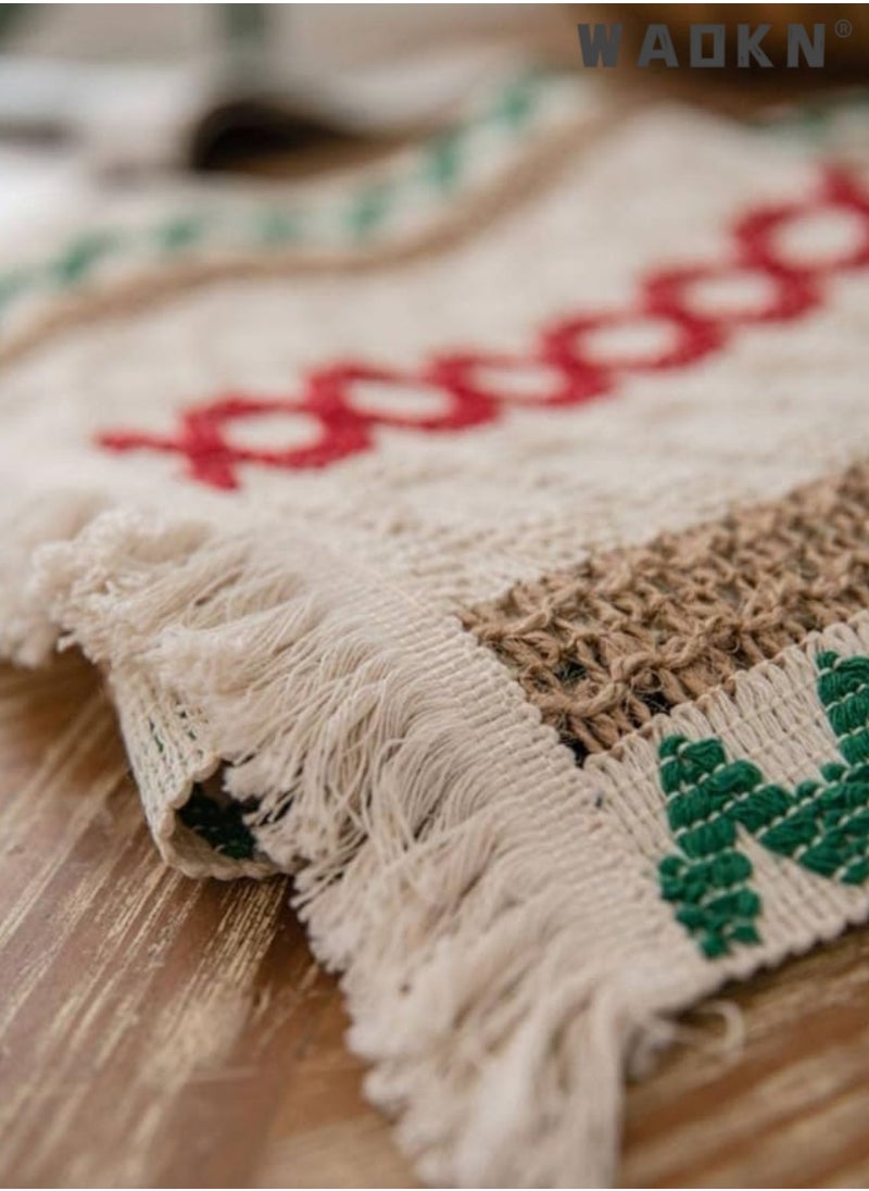 Table Runner, 30 * 180 CM Burlap Table Runner for Modern Farmhouse Decor, Natural Cotton Woven Runner with Tassels for Wedding Party Farmhouse Dining Table Decor