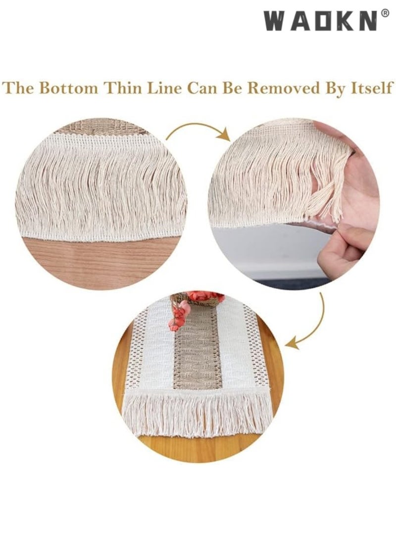 Table Runner, 30 * 180 CM Burlap Table Runner for Modern Farmhouse Decor, Natural Cotton Woven Runner with Tassels for Wedding Party Farmhouse Dining Table Decor