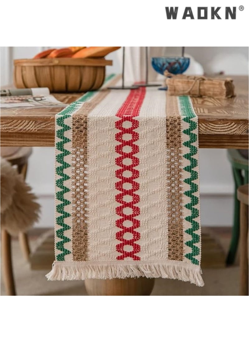 Table Runner, 30 * 180 CM Burlap Table Runner for Modern Farmhouse Decor, Natural Cotton Woven Runner with Tassels for Wedding Party Farmhouse Dining Table Decor