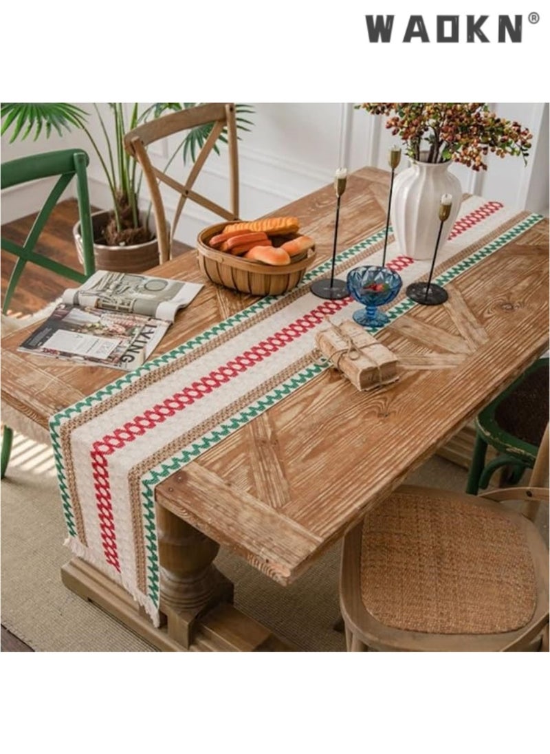Table Runner, 30 * 180 CM Burlap Table Runner for Modern Farmhouse Decor, Natural Cotton Woven Runner with Tassels for Wedding Party Farmhouse Dining Table Decor
