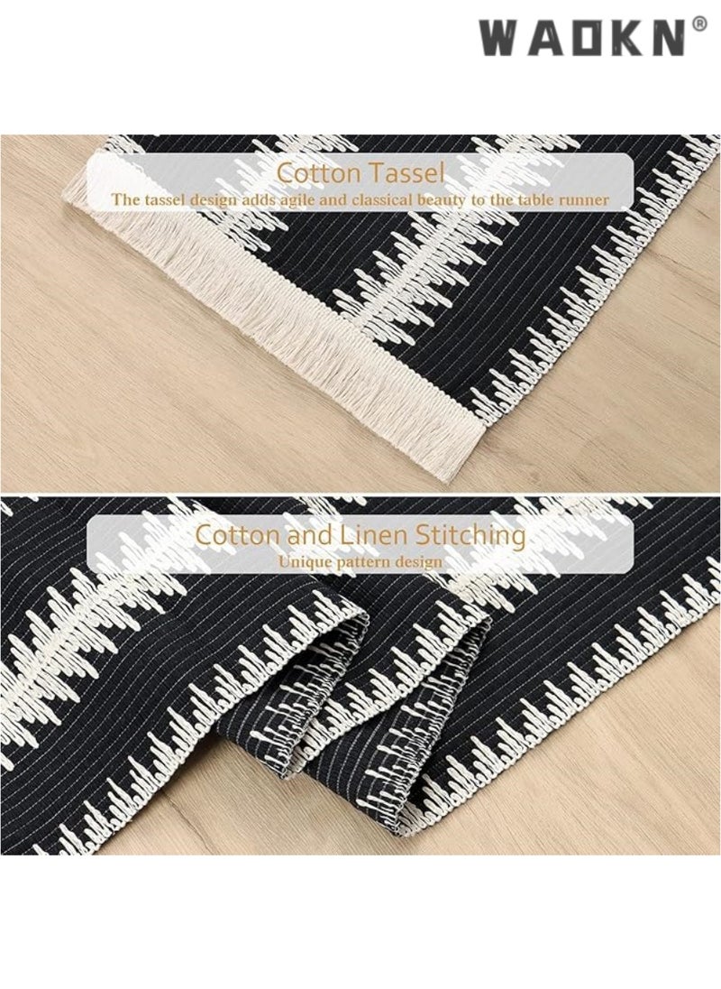 Table Runner, 30 * 180 CM Burlap Table Runner Balck and White for Modern Farmhouse Decor, Natural Cotton Woven Runner with Tassels for Wedding Party Farmhouse Dining Table Decor