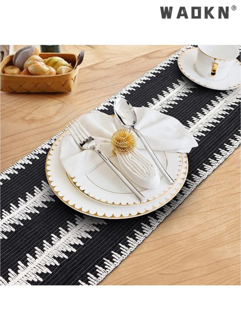 Table Runner, 30 * 180 CM Burlap Table Runner Balck and White for Modern Farmhouse Decor, Natural Cotton Woven Runner with Tassels for Wedding Party Farmhouse Dining Table Decor