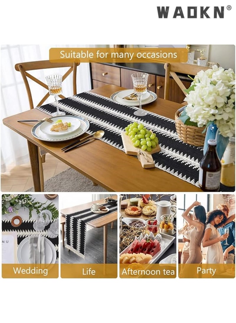 Table Runner, 30 * 180 CM Burlap Table Runner Balck and White for Modern Farmhouse Decor, Natural Cotton Woven Runner with Tassels for Wedding Party Farmhouse Dining Table Decor