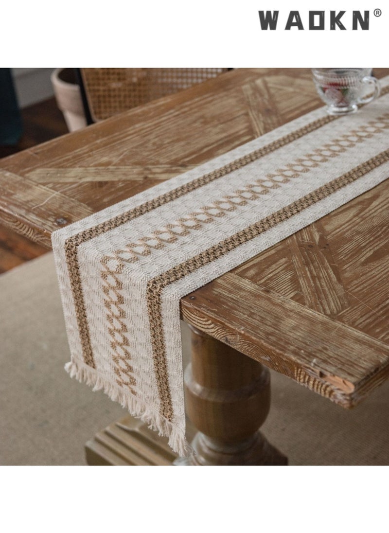 Table Runner, 30 * 180 CM Burlap Table Runner Balck and White for Modern Farmhouse Decor, Natural Cotton Woven Runner with Tassels for Wedding Party Farmhouse Dining Table Decor