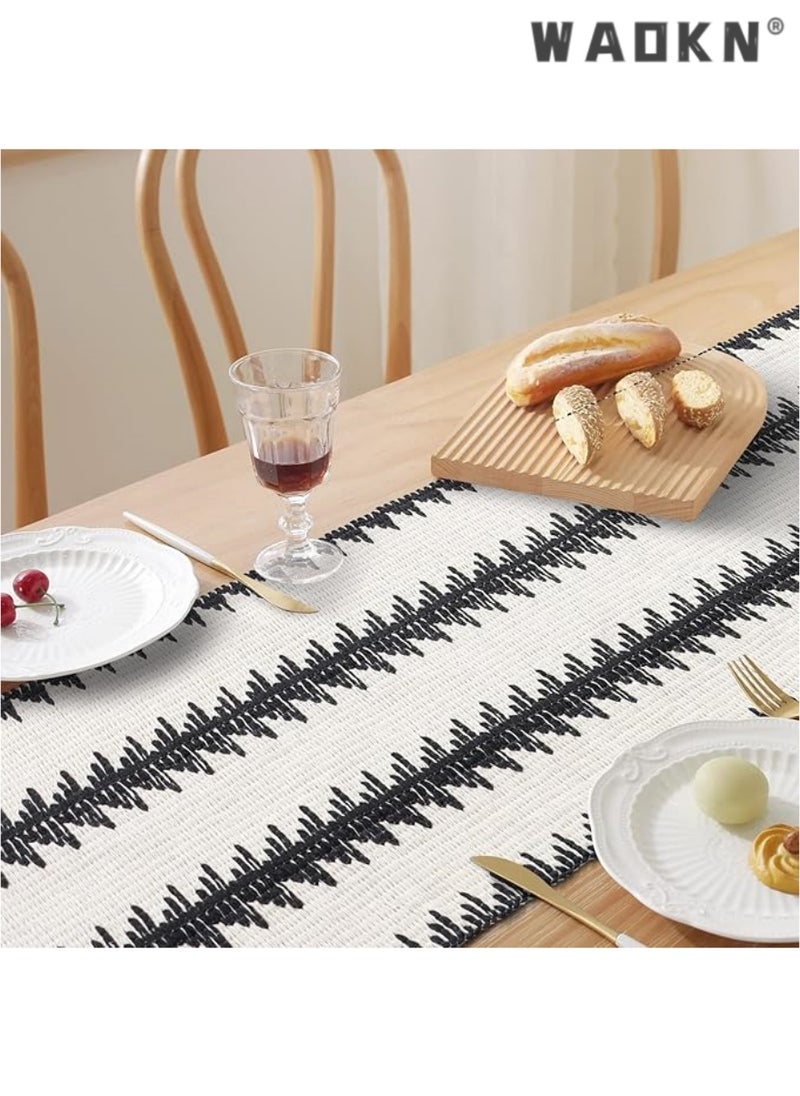 Table Runner, 30 * 180 CM Burlap Table Runner Balck and White for Modern Farmhouse Decor, Natural Cotton Woven Runner with Tassels for Wedding Party Farmhouse Dining Table Decor