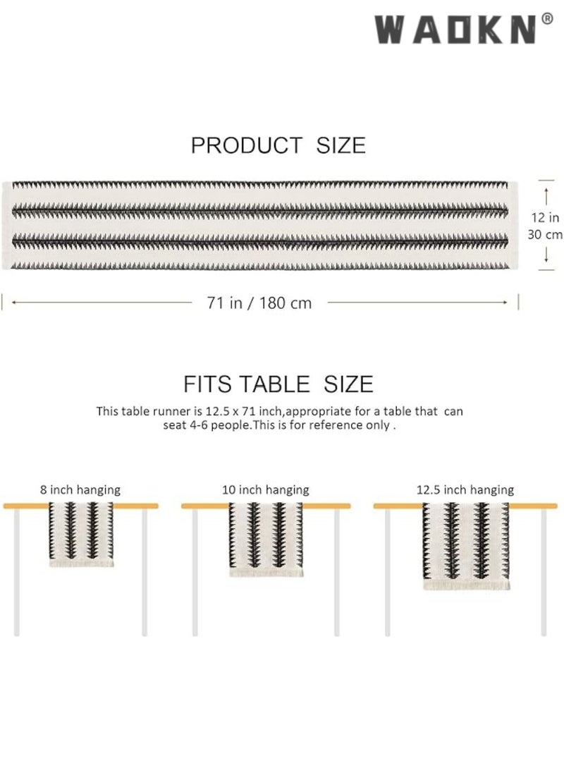 Table Runner, 30 * 180 CM Burlap Table Runner Balck and White for Modern Farmhouse Decor, Natural Cotton Woven Runner with Tassels for Wedding Party Farmhouse Dining Table Decor
