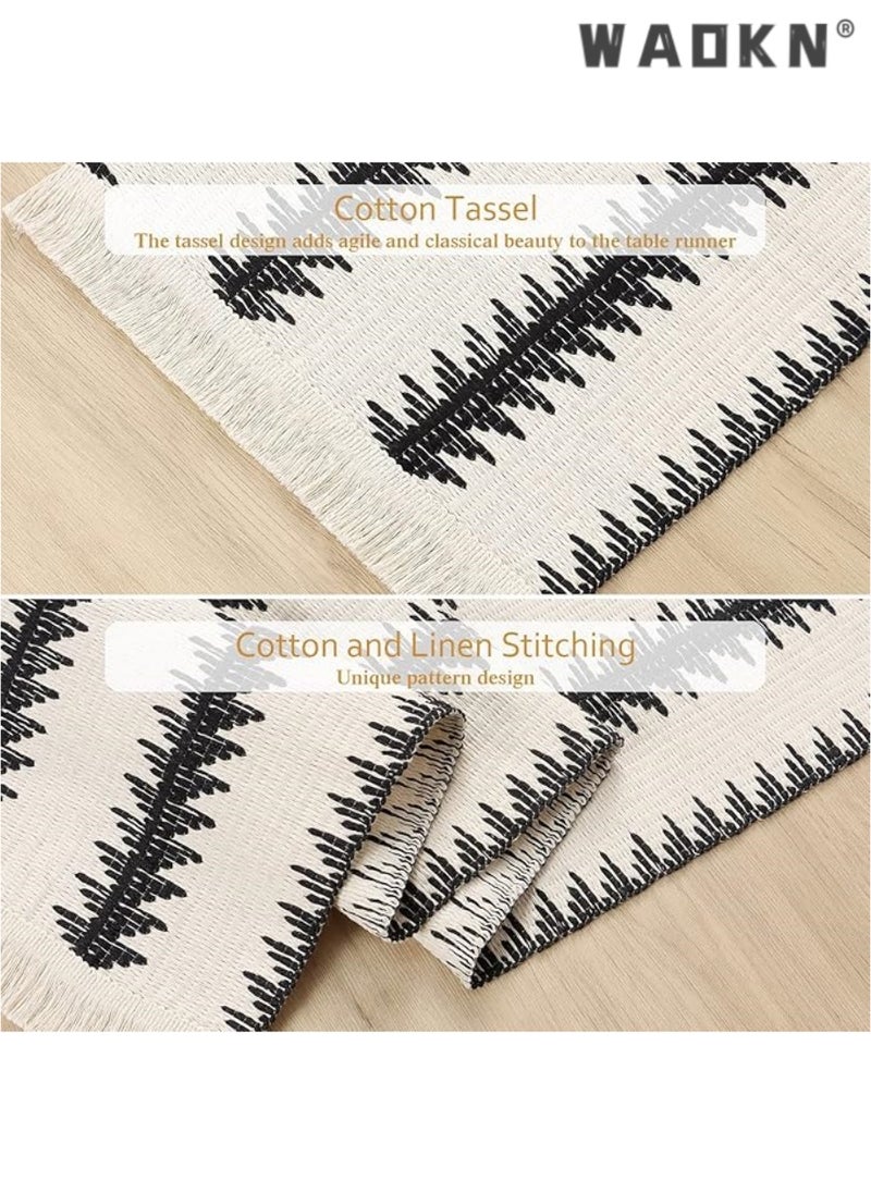 Table Runner, 30 * 180 CM Burlap Table Runner Balck and White for Modern Farmhouse Decor, Natural Cotton Woven Runner with Tassels for Wedding Party Farmhouse Dining Table Decor