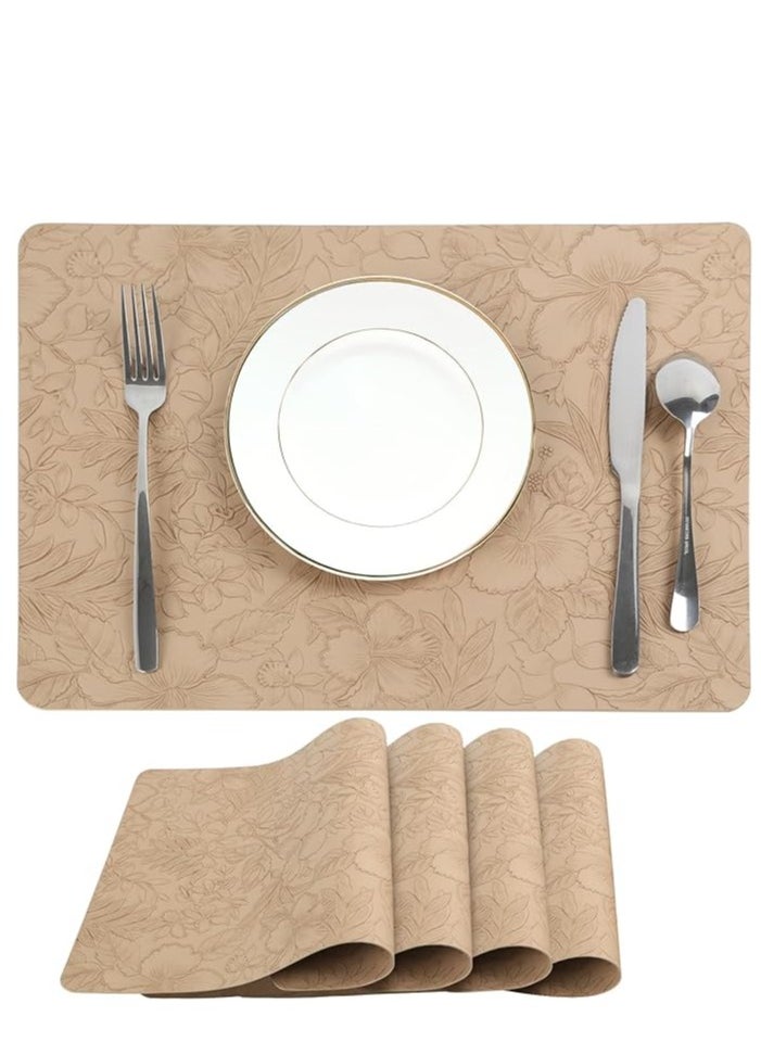 Double-Sided Reversible Placemats Set of 4, Heat Stain Non-Slip Waterproof Oil-Proof Washable Wipeable Leather Table Mats Outdoor Indoor for Dining Patio Table Kitchen Decor