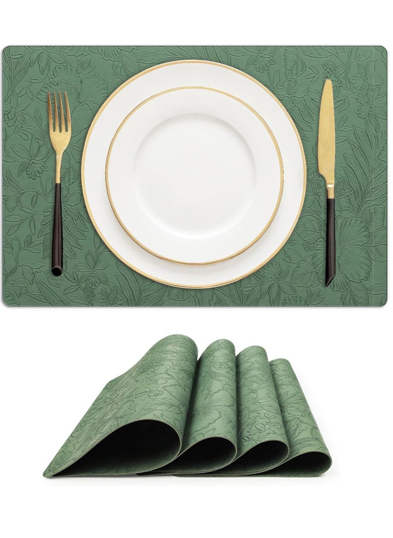 Double-Sided Reversible Placemats Set of 4, Heat Stain Non-Slip Waterproof Oil-Proof Washable Wipeable Leather Table Mats Outdoor Indoor for Dining Patio Table Kitchen Decor