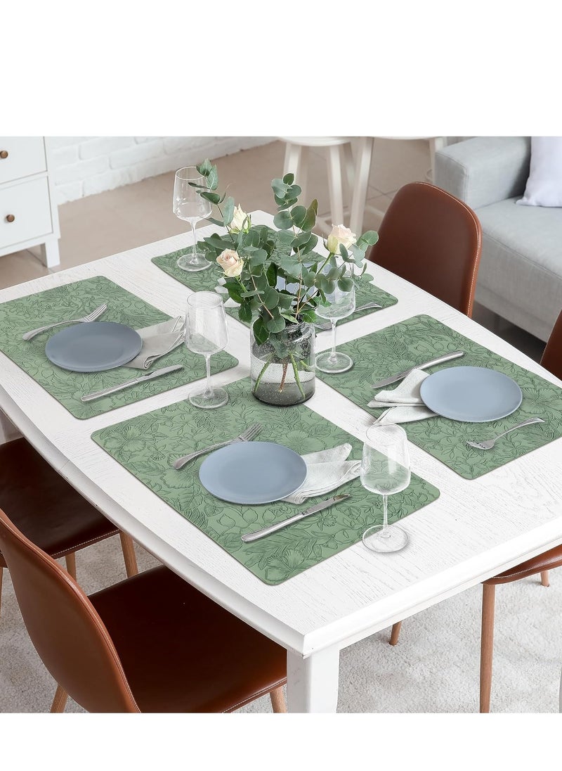 Double-Sided Reversible Placemats Set of 4, Heat Stain Non-Slip Waterproof Oil-Proof Washable Wipeable Leather Table Mats Outdoor Indoor for Dining Patio Table Kitchen Decor