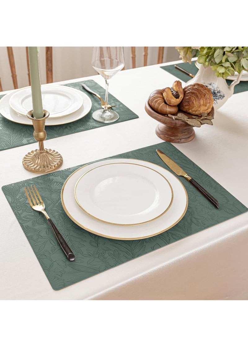 Double-Sided Reversible Placemats Set of 4, Heat Stain Non-Slip Waterproof Oil-Proof Washable Wipeable Leather Table Mats Outdoor Indoor for Dining Patio Table Kitchen Decor