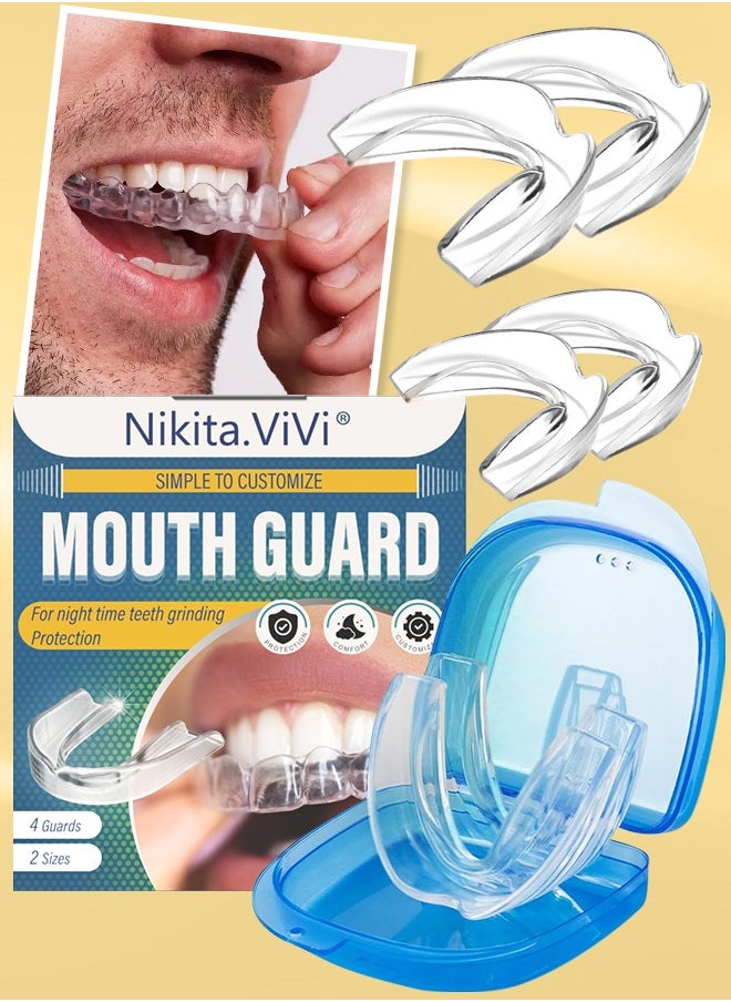 4 Pcs Mouth Guard for Teeth Grinding Comfortable Custom Mold Night Time Grinding Protection Teeth Cover Comes in 2 Sizes Light and Heavy Grinding Night Guard for Teeth Grinding