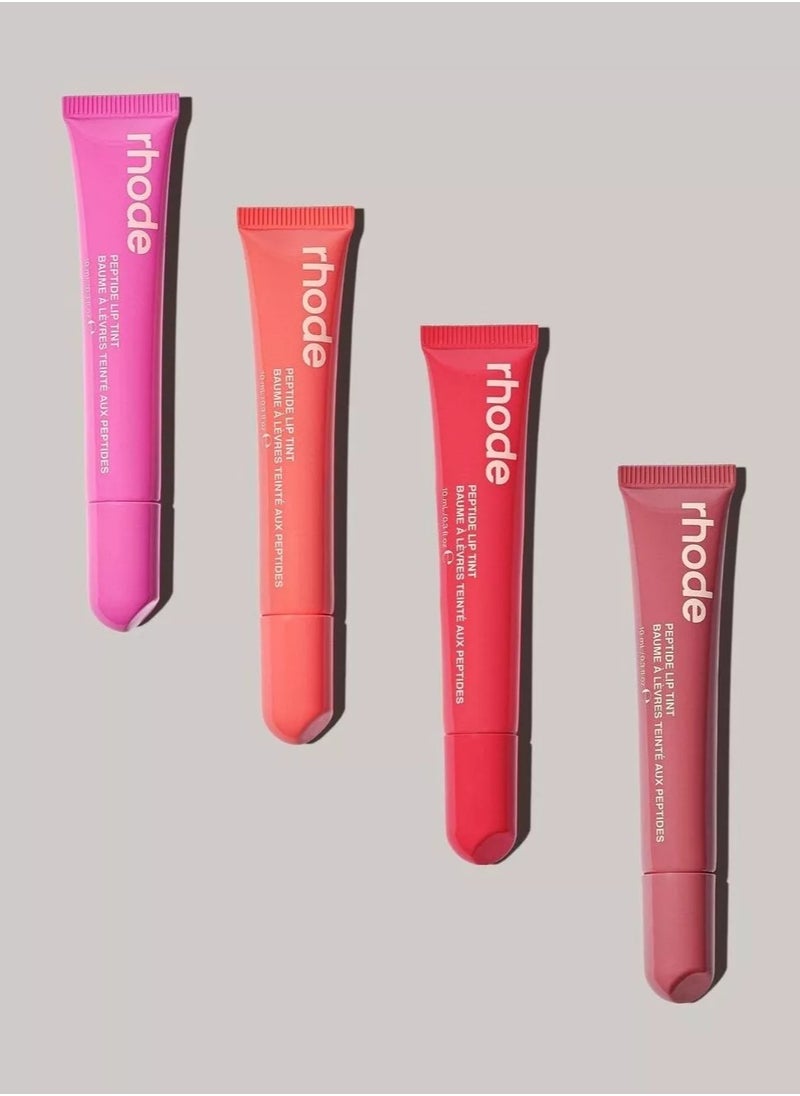 All four shades together ,Skin Peptide Lip Tint -Salty tan ，Shortcake，Pench Pit and Guava Spritz