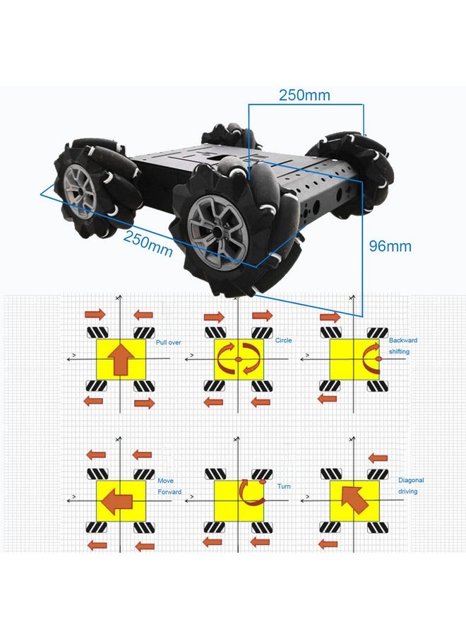 4Wd Omni-Directinal Smart Robot Car Chassis With 96Mm Mecanum Wheel & Dc Motors, Rc Aluminum Alloy Frame Diy Steam Platform For Raspberry Pie Ros Python Arduino Uno R3 Ai Coding Program Learning