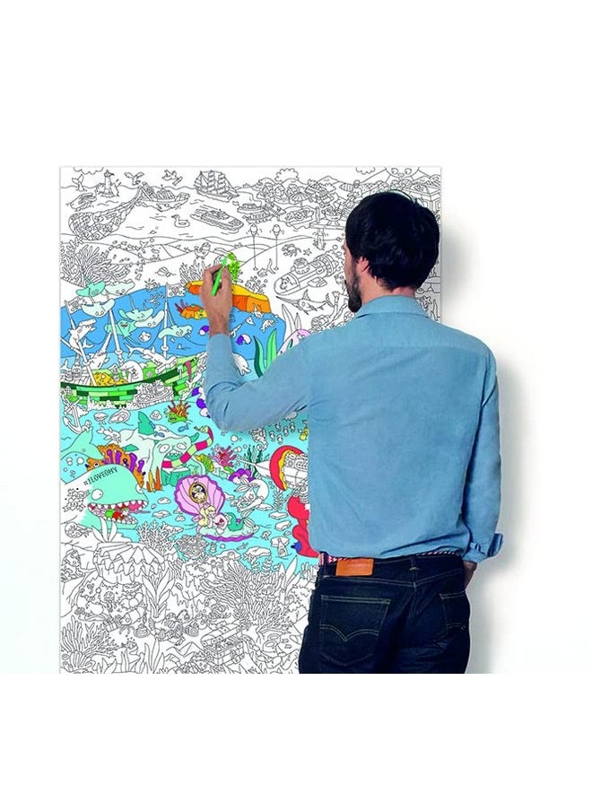 Giant Coloring Poster, Ocean, 40 X 28 Inches, Coloring Fun For Kids, Adults, And The Whole Family.