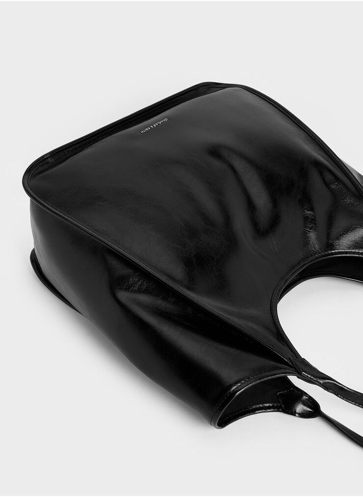 Charles & Keith Siana Metallic Crinkle Effect Slouchy Tote Bag