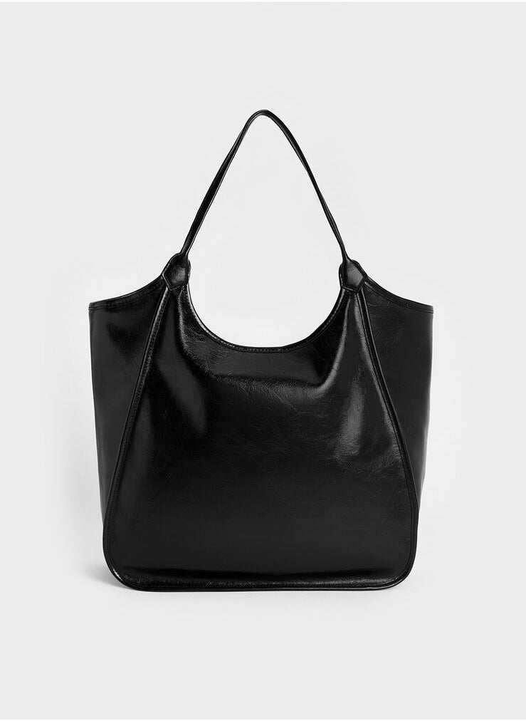 Charles & Keith Siana Metallic Crinkle Effect Slouchy Tote Bag