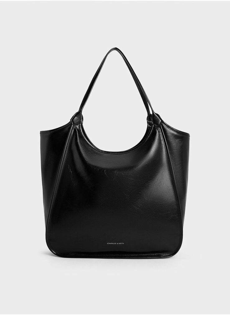 Charles & Keith Siana Metallic Crinkle Effect Slouchy Tote Bag