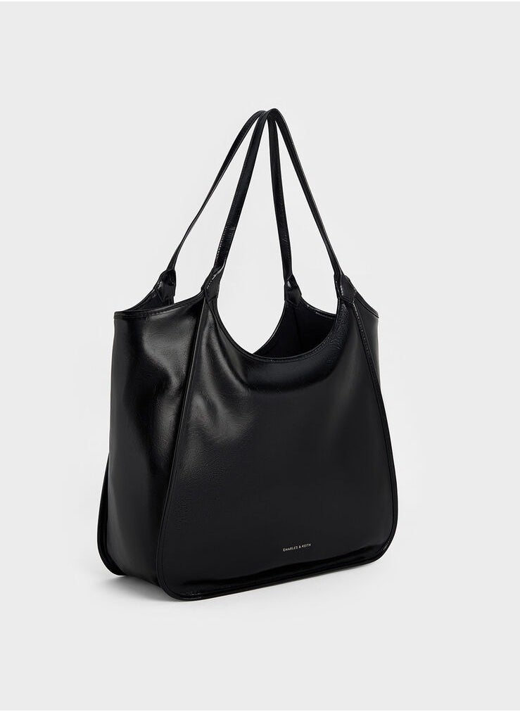 Charles & Keith Siana Metallic Crinkle Effect Slouchy Tote Bag