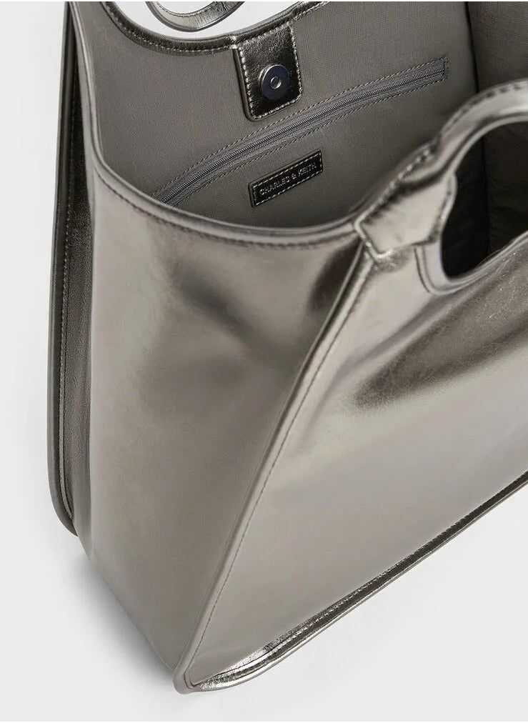 Charles & Keith Siana Metallic Crinkle Effect Slouchy Tote Bag