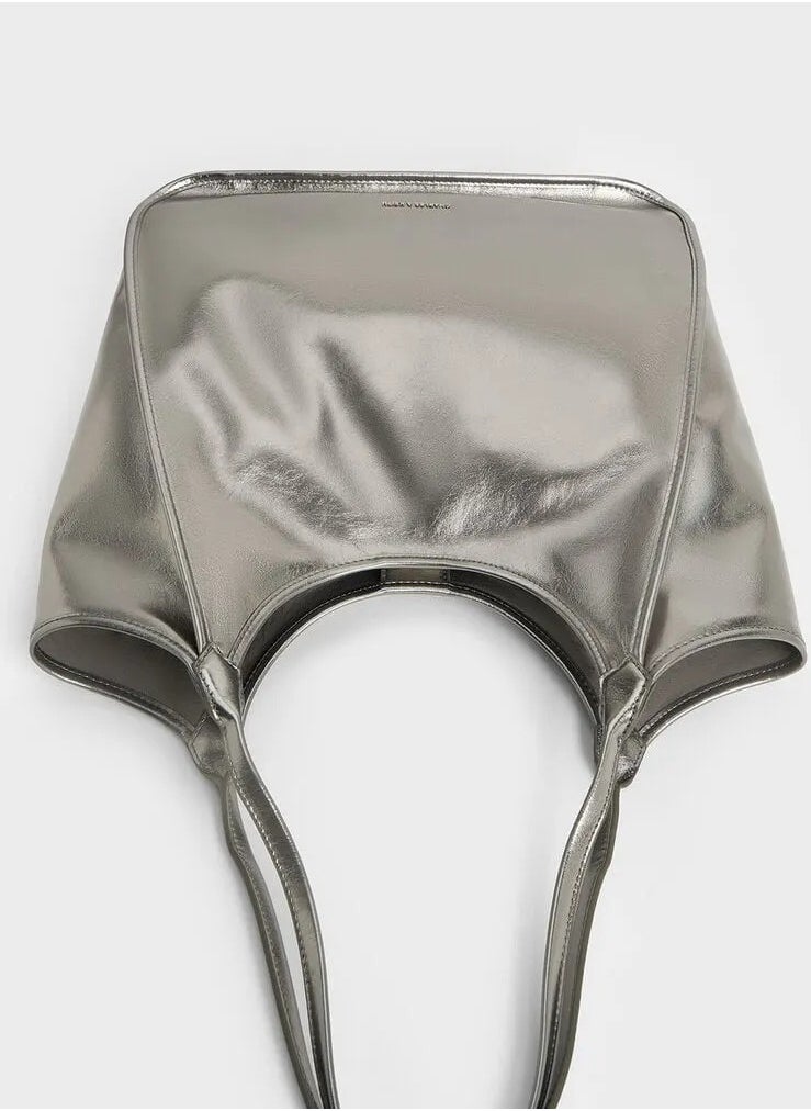Charles & Keith Siana Metallic Crinkle Effect Slouchy Tote Bag