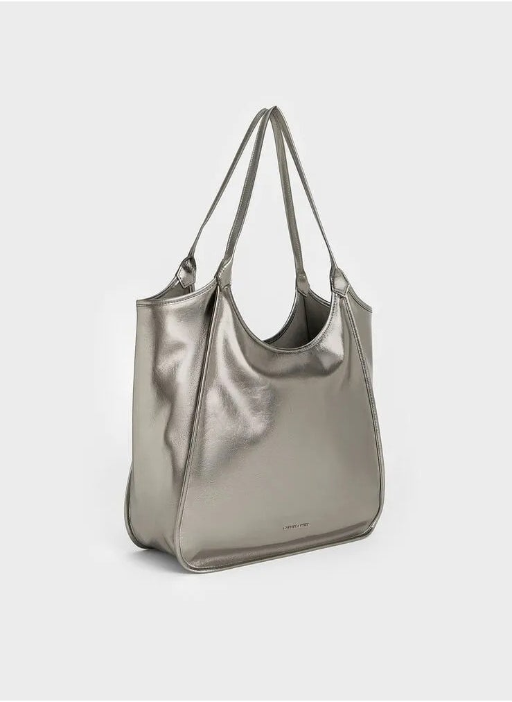 Charles & Keith Siana Metallic Crinkle Effect Slouchy Tote Bag