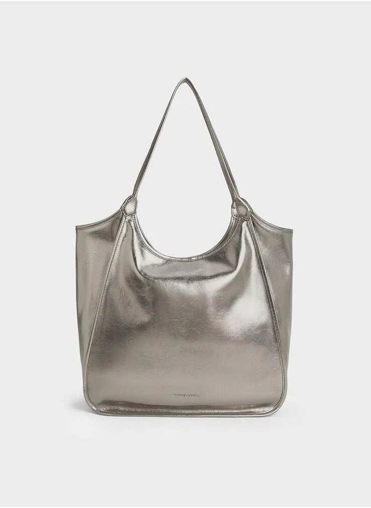 Charles & Keith Siana Metallic Crinkle Effect Slouchy Tote Bag