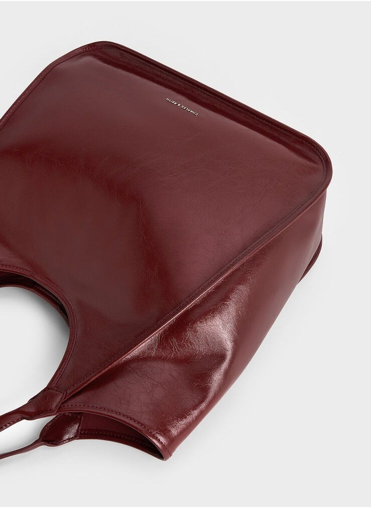 Charles & Keith Siana Metallic Crinkle Effect Slouchy Tote Bag