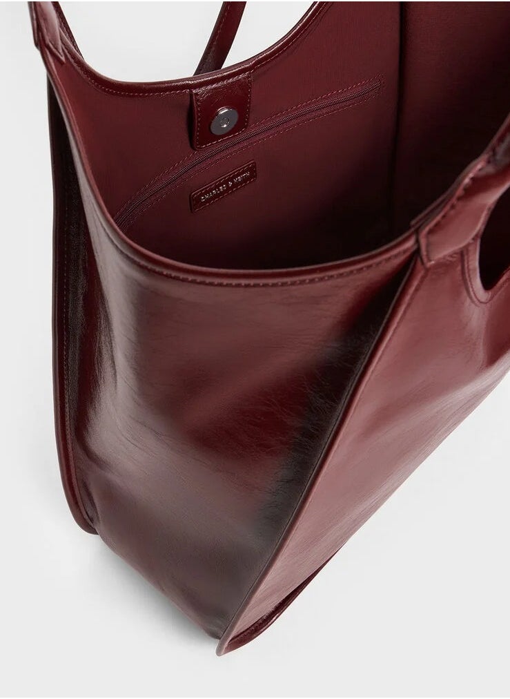 Charles & Keith Siana Metallic Crinkle Effect Slouchy Tote Bag