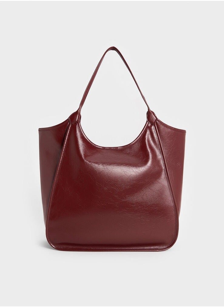 Charles & Keith Siana Metallic Crinkle Effect Slouchy Tote Bag