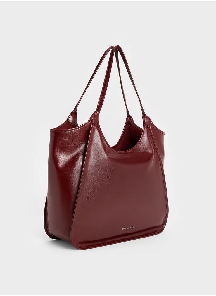 Charles & Keith Siana Metallic Crinkle Effect Slouchy Tote Bag