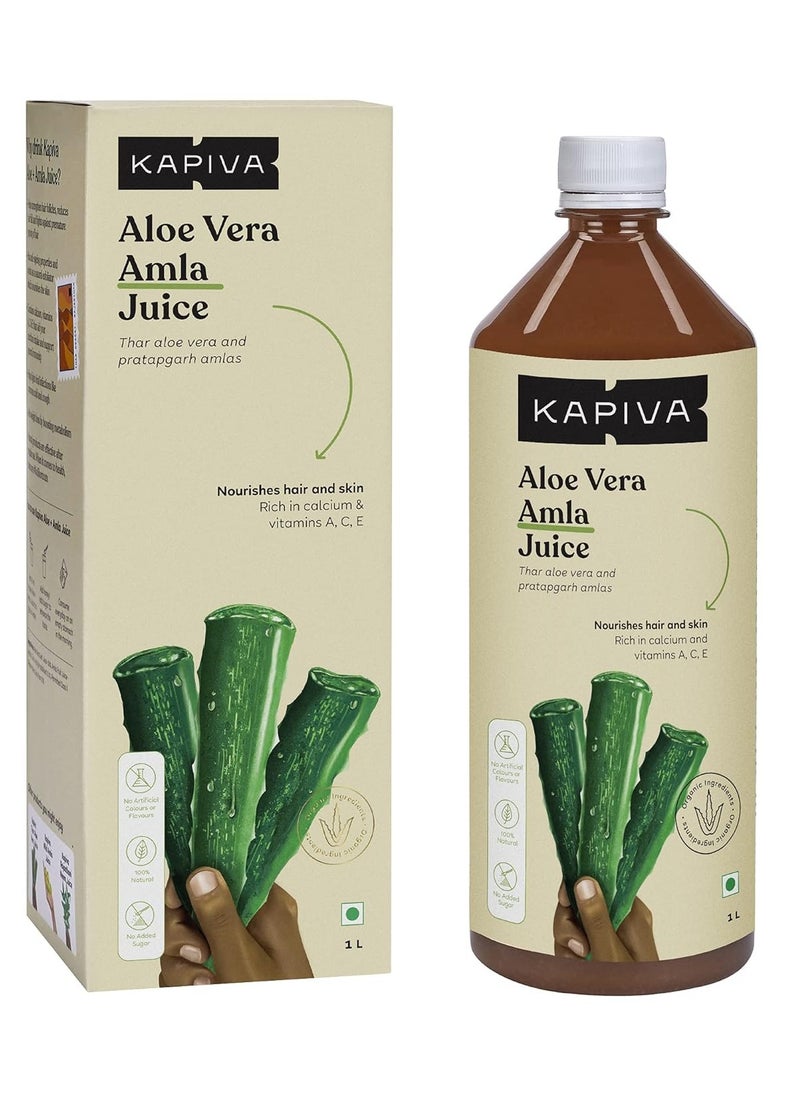 Kapiva Aloe Vera + Amla Juice | Cold-pressed Juice for Glowing Skin | Helps with Metabolism (1L)