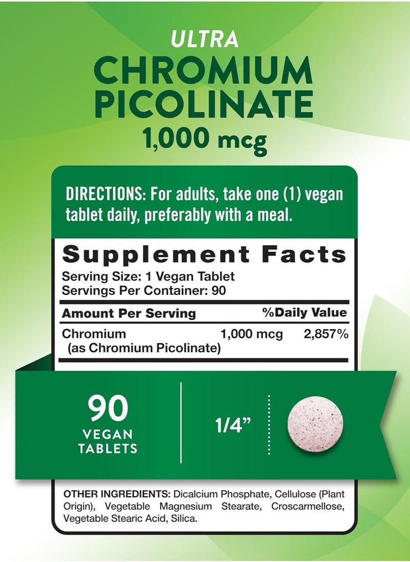 Nature's Truth Ultra Chromium Picolinate 1000mcg | 90 Tablets | Vegan, Non-GMO & Gluten Free Supplement