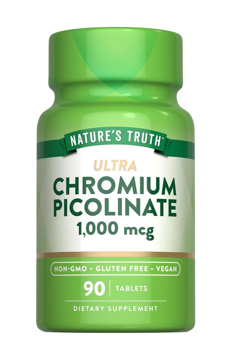 Nature's Truth Ultra Chromium Picolinate 1000mcg | 90 Tablets | Vegan, Non-GMO & Gluten Free Supplement