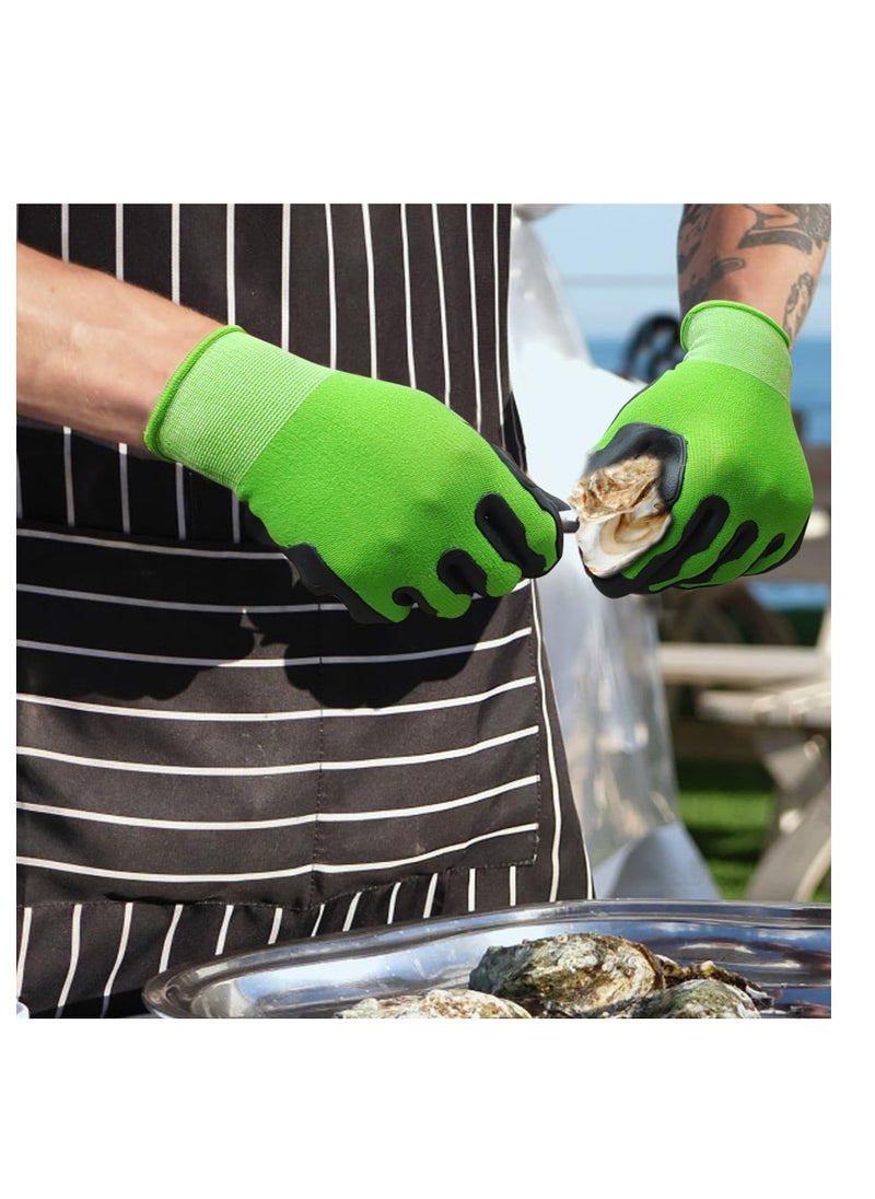 Oyster Shucking Gloves, Clamming Equipment, Oyster Shucker Tool Protectors Handguard, Oyster Opener Machine Kit, Easy to Use Oyster Holders Seafood Tool, Green-Black