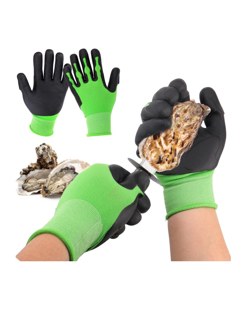 Oyster Shucking Gloves, Clamming Equipment, Oyster Shucker Tool Protectors Handguard, Oyster Opener Machine Kit, Easy to Use Oyster Holders Seafood Tool, Green-Black