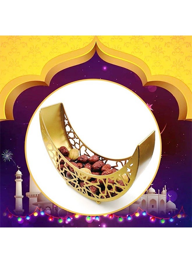 Ramadan Decorations, Iron Moon Shaped Ramadan Tray Eid Mubarak Gift Box Dessert Tray Islam Muslim Party Festival Table Decor